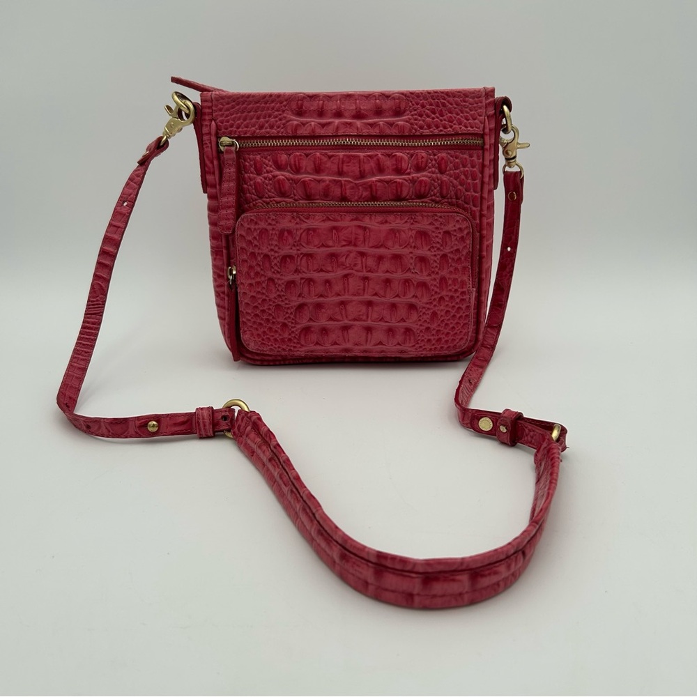 Brahmin Pink Crocodile-Embossed Crossbody Bag